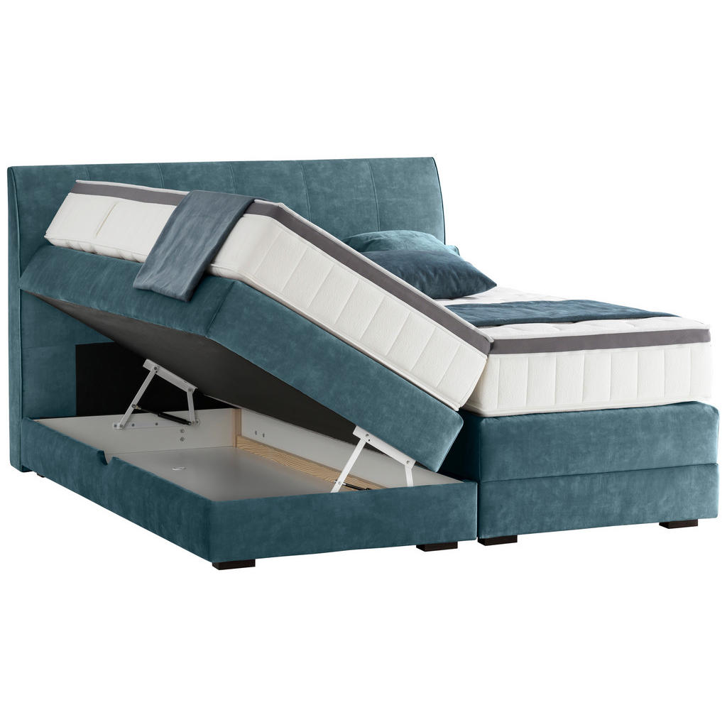 Thumbnail - Novel Boxspringbett, Petrol, Textil, Wenge, H2, 7-Zonen, Höhe ca. 27 cm, 160x200 cm, Bettkasten, Federkernmatratze, Schl...