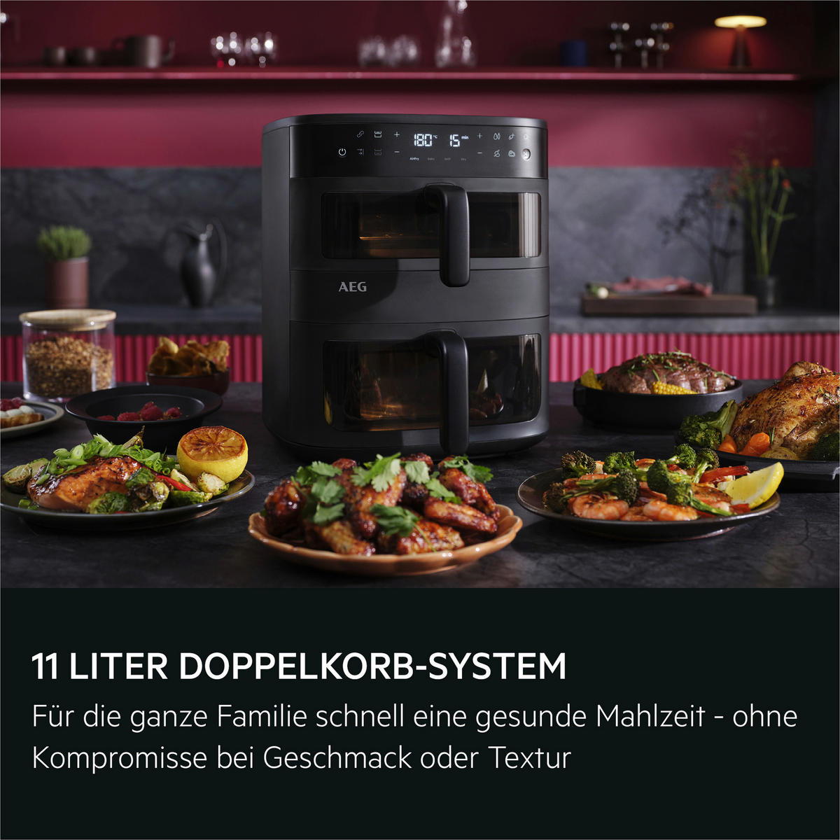 HEISSLUFTFRITTEUSE 7,0 + 4,0 L  - Schwarz, Basics, Kunststoff (30/41/32cm) - AEG