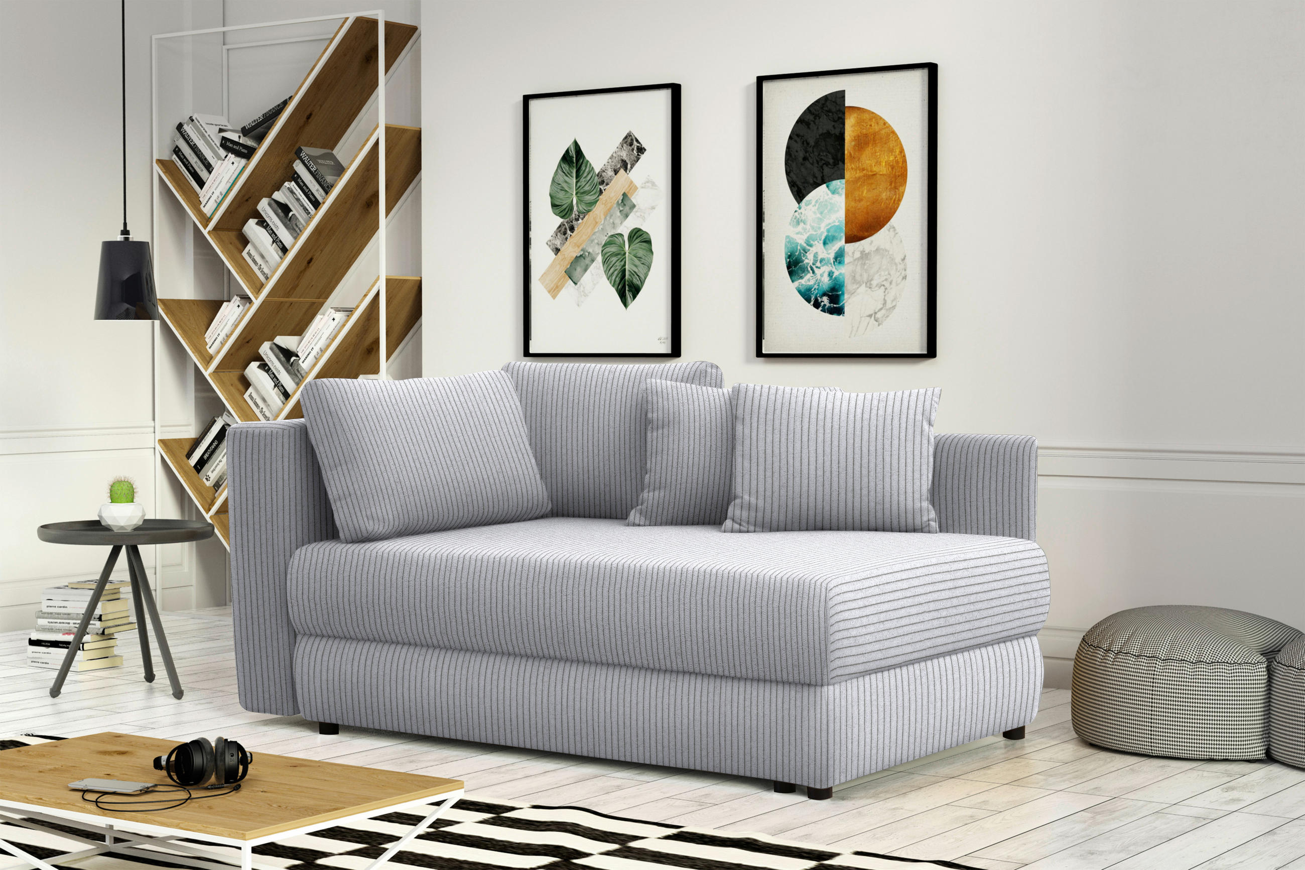 RÉCAMIERE in Cord Hellgrau - Hellgrau/Schwarz, Design, Kunststoff/Textil (171/71-88/93cm) - Cantus
