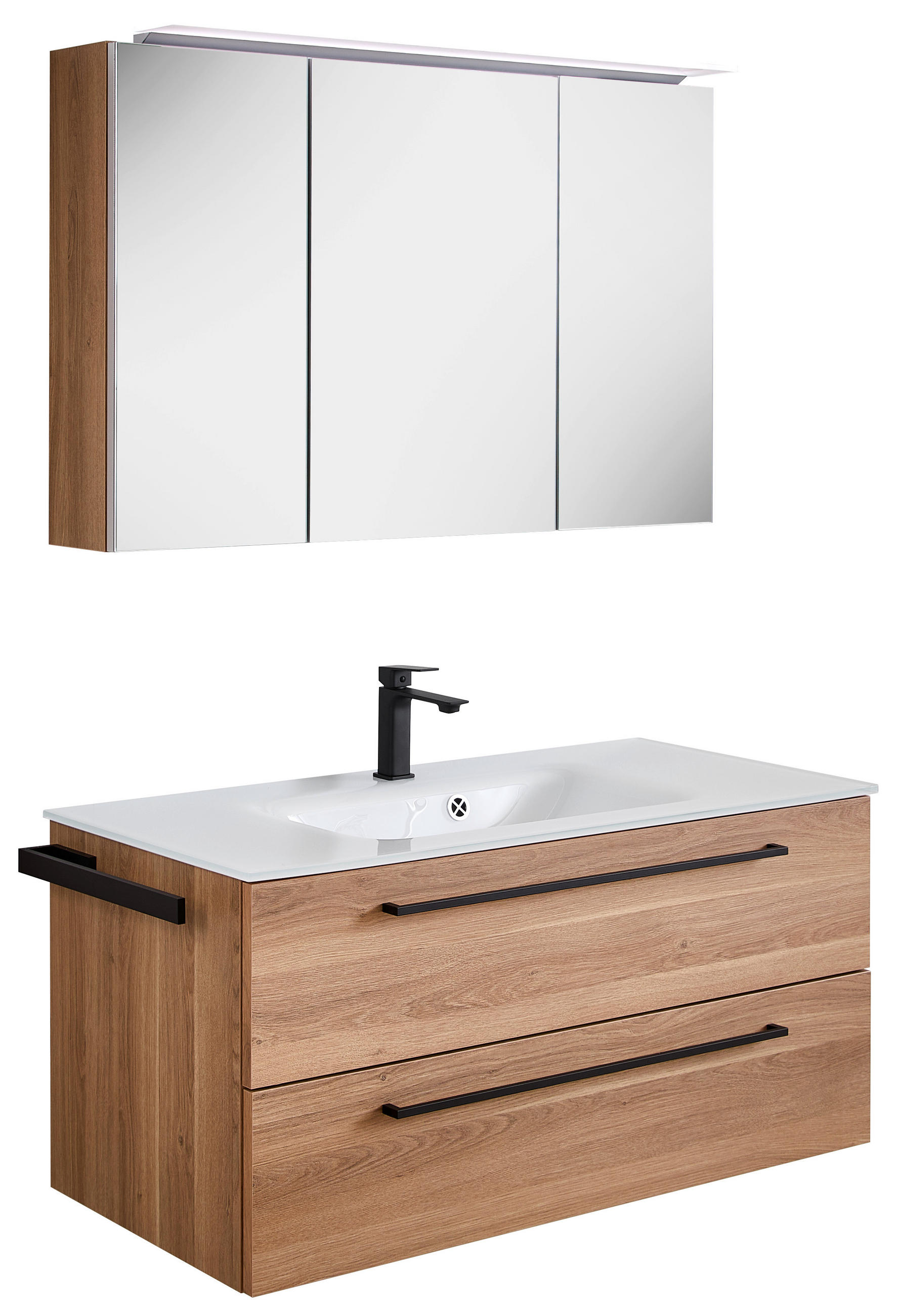 BADEZIMMER 3-teilig  in 101,2 cm  - Eichefarben/Schwarz, KONVENTIONELL, Glas/Holzwerkstoff (101,2cm) - Novel