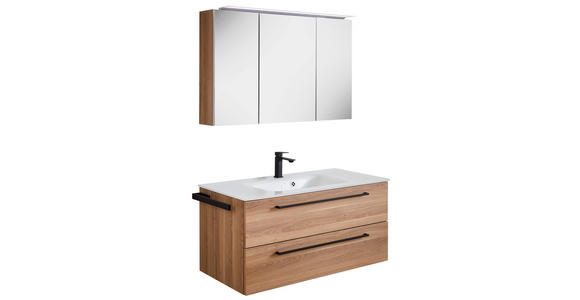 BADEZIMMER 3-teilig  in 101,2 cm  - Eichefarben/Schwarz, KONVENTIONELL, Glas/Holzwerkstoff (101,2cm) - Novel