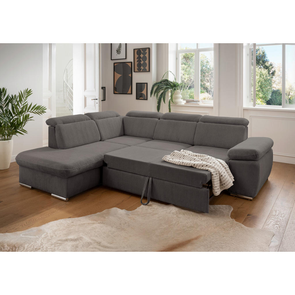Thumbnail - Livetastic Ecksofa, Grau, Textil, 5-Sitzer, Ottomane links, 283x228 cm, seitenverkehrt erhältlich, Schlafen auf Sitzhöhe...