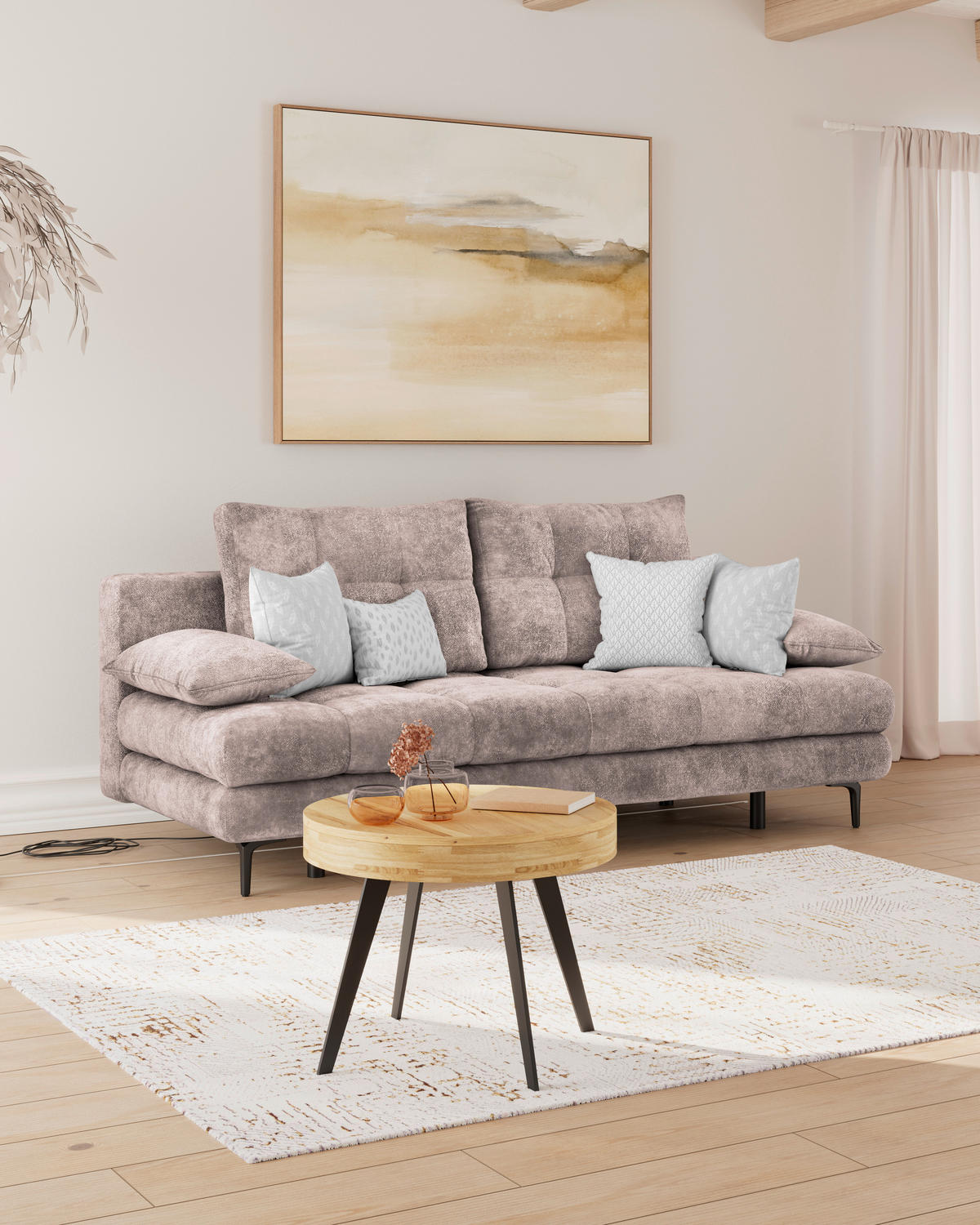 SCHLAFSOFA  mit Liegefunktion, Schlafen auf Sitzhöhe, Rücken echt Chenille Rosa  - Schwarz/Rosa, KONVENTIONELL, Textil/Metall (203/94/96cm) - Carryhome