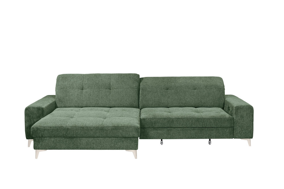 ECKSOFA SORELLA Dunkelgrün Mikrovelours Kopfteilverstellung, Sitztiefenverstellung  - Kaschmir/Dunkelgrün, Design, Kunststoff/Textil (182/328cm) - MID.YOU