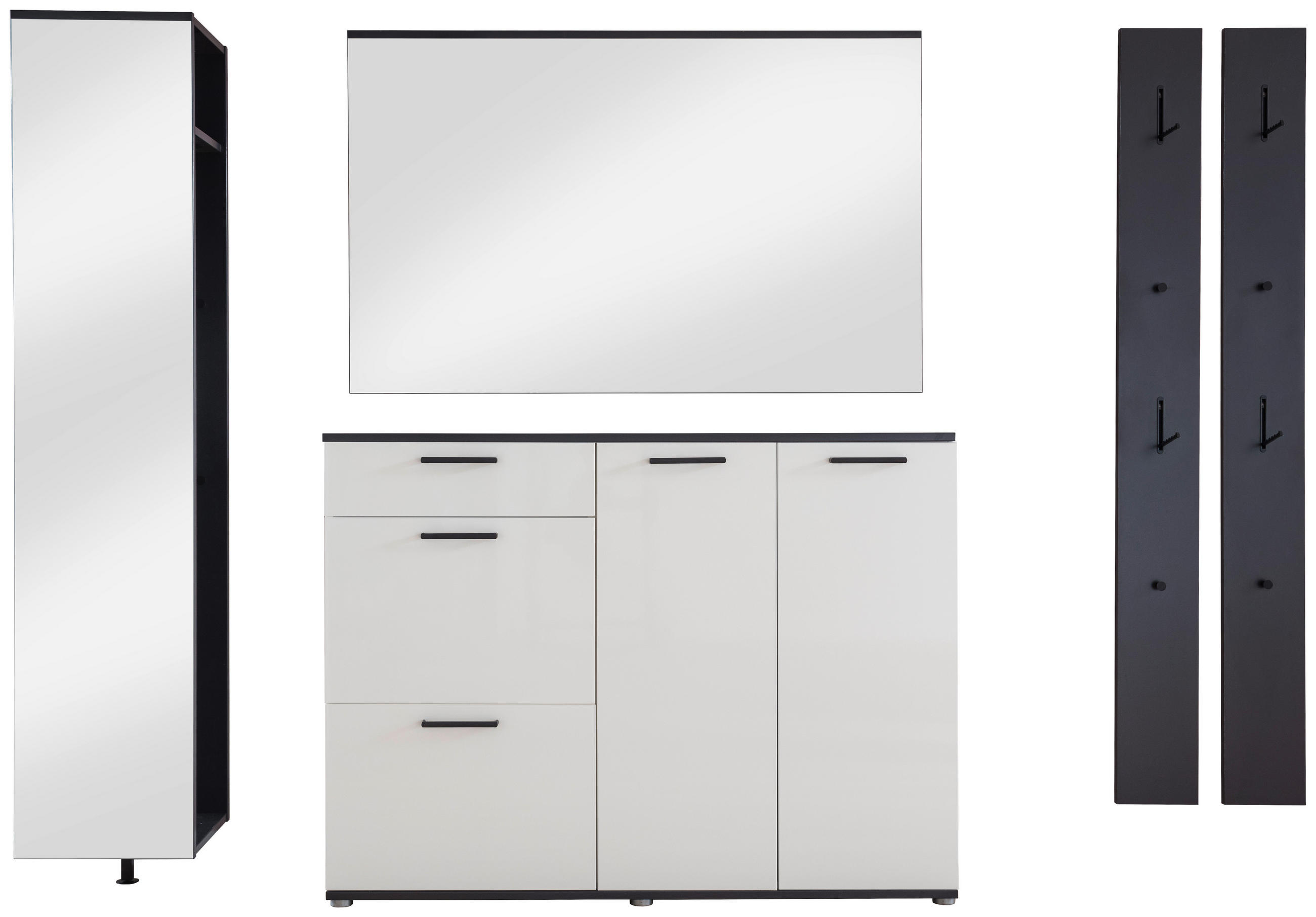 GARDEROBE 5-teilig in 250/200/38 cm - Weiss/Anthrazit, Konventionell, Holzwerkstoff (250/200/38cm) - Moderano