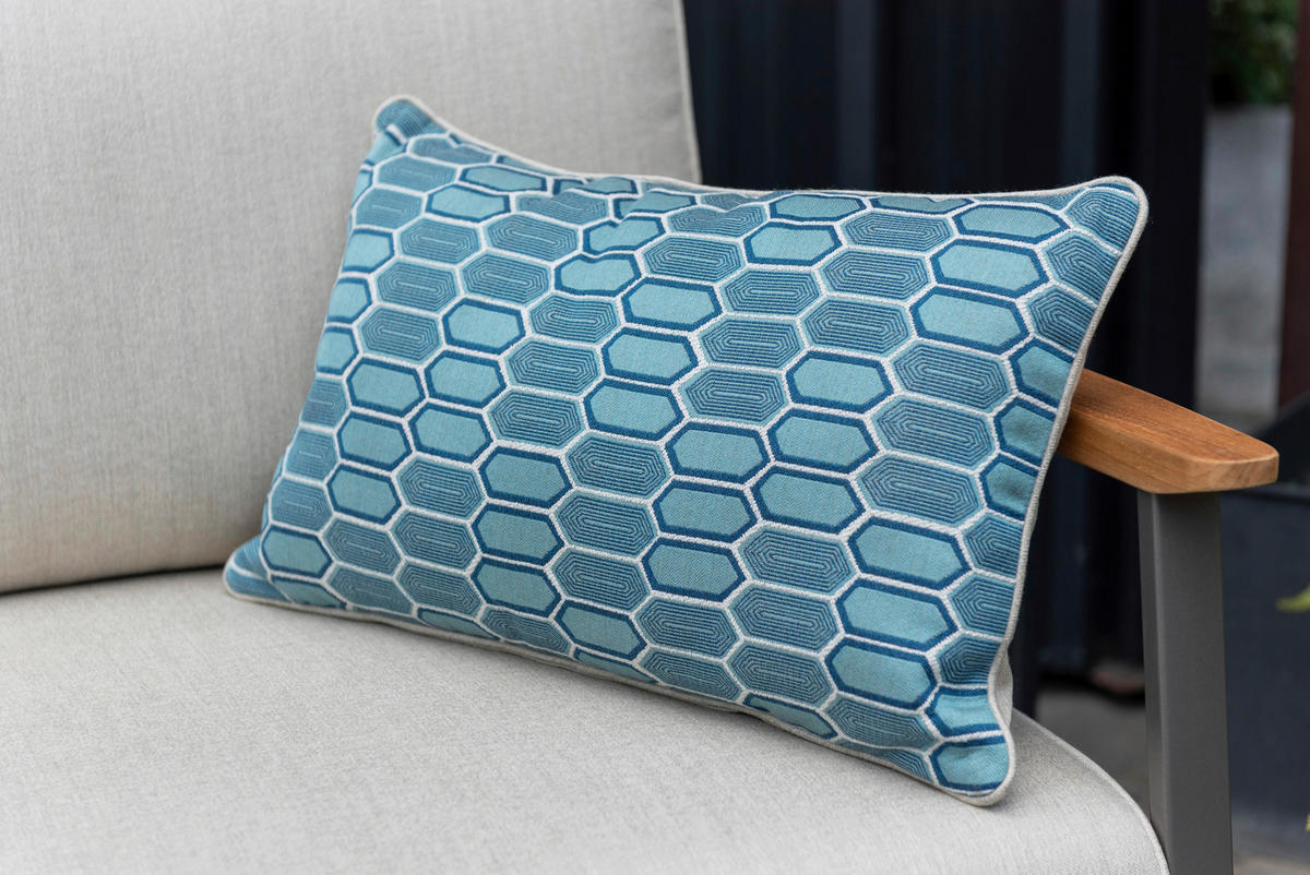 2,5-SITZER Flachgewebe Hellgrau, Dunkelgrau, Teakfarben  - Blau/Dunkelgrau, Design, Holz/Textil (161/75,5/82cm) - Modante