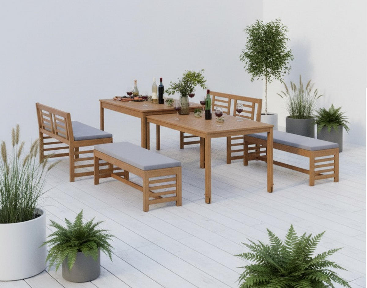GARTENSET 6-teilig Akaziemassiv 6-teilig  - Grau/Akaziefarben, Natur, Holz - Ambia Garden