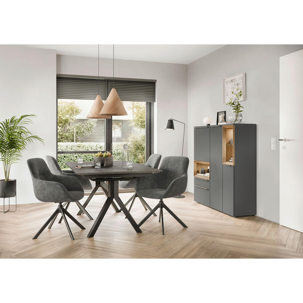 Thumbnail - Celina Home Esstisch Paris, Schwarz, Schiefer, Metall, Holzwerkstoff, rechteckig, Y-Form, 95x76x160-260 cm, ausziehbar, ...