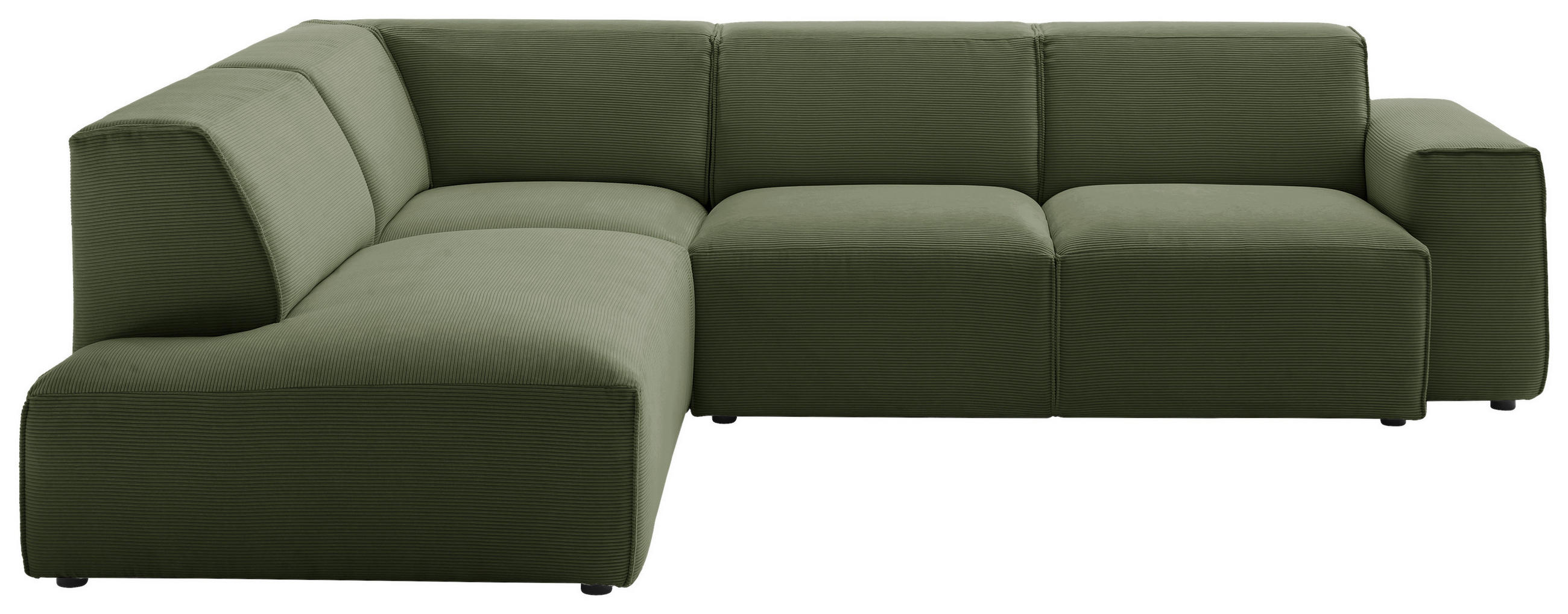 ECKSOFA in Cord Olivgrün  210/270 cm  - Schwarz/Olivgrün, Design, Kunststoff/Textil (210/270cm) - Pure Home Lifestyle