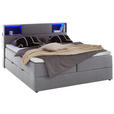 BOXSPRINGBETT 160/200 cm,  in Hellgrau, Matratze, Beleuchtung, Bettkasten, Topper, H3 = fest  - Hellgrau/Schwarz, Design, Holz/Textil (160/200cm) - Xora