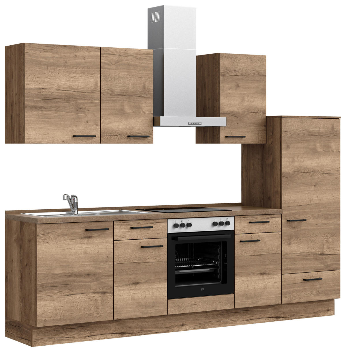 KÜCHENBLOCK 270 cm   in Eiche dunkel  - Eiche dunkel/Eichefarben, MODERN, Holzwerkstoff/Metall (270cm) - Nobilia