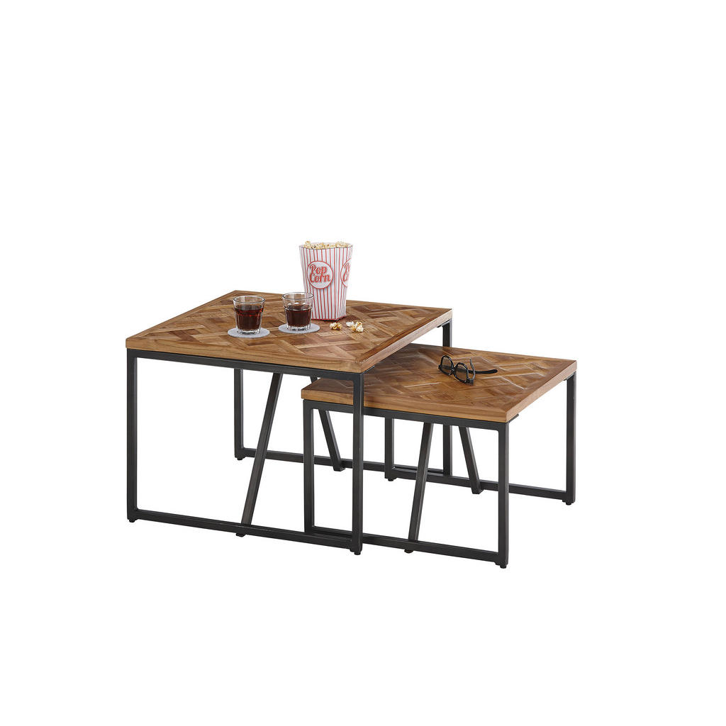Thumbnail - Mid.you Couchtischset, Schwarz, Teak, Holz, Metall, 2-teilig, Teakholz, massiv, Raute, quadratisch, eckig, 60x45x60 cm, ...