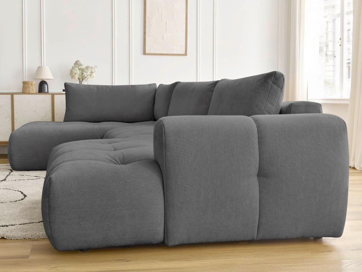 WOHNLANDSCHAFT  FUJI  Dunkelgrau Leinenoptik  - Dunkelgrau/Schwarz, MODERN, Kunststoff/Textil (204/377/160cm)