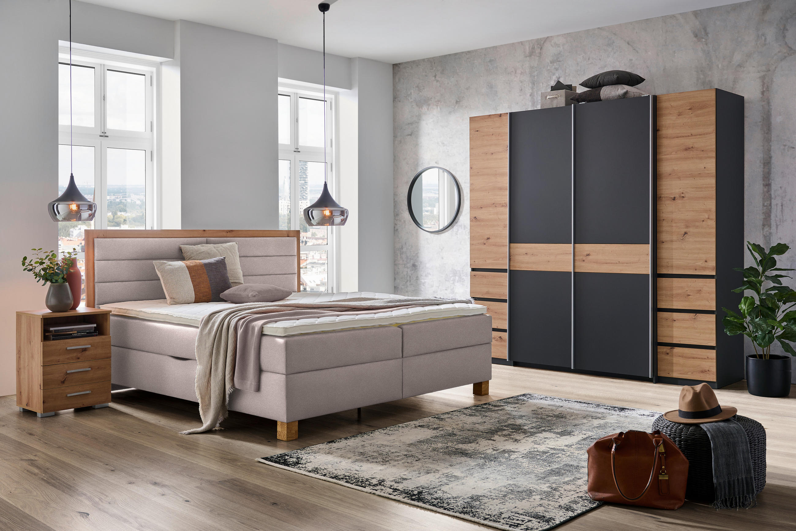 BOXBETT 180/200 cm  in Beige, Eiche Artisan  - Beige/Eiche Artisan, KONVENTIONELL, Holz/Holzwerkstoff (180/200cm) - Carryhome