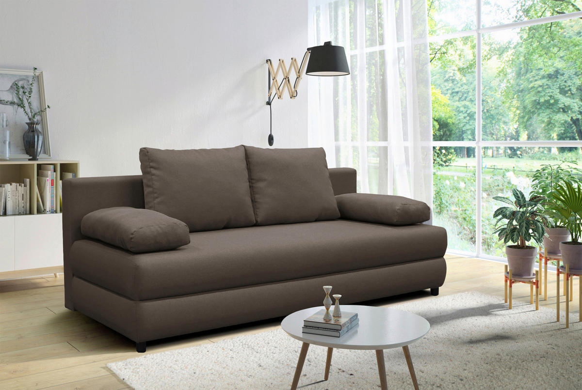 SCHLAFSOFA MELA in Chenille, Webstoff Grau  - Schwarz/Grau, Design, Kunststoff/Textil (206/87/88cm) - P & B