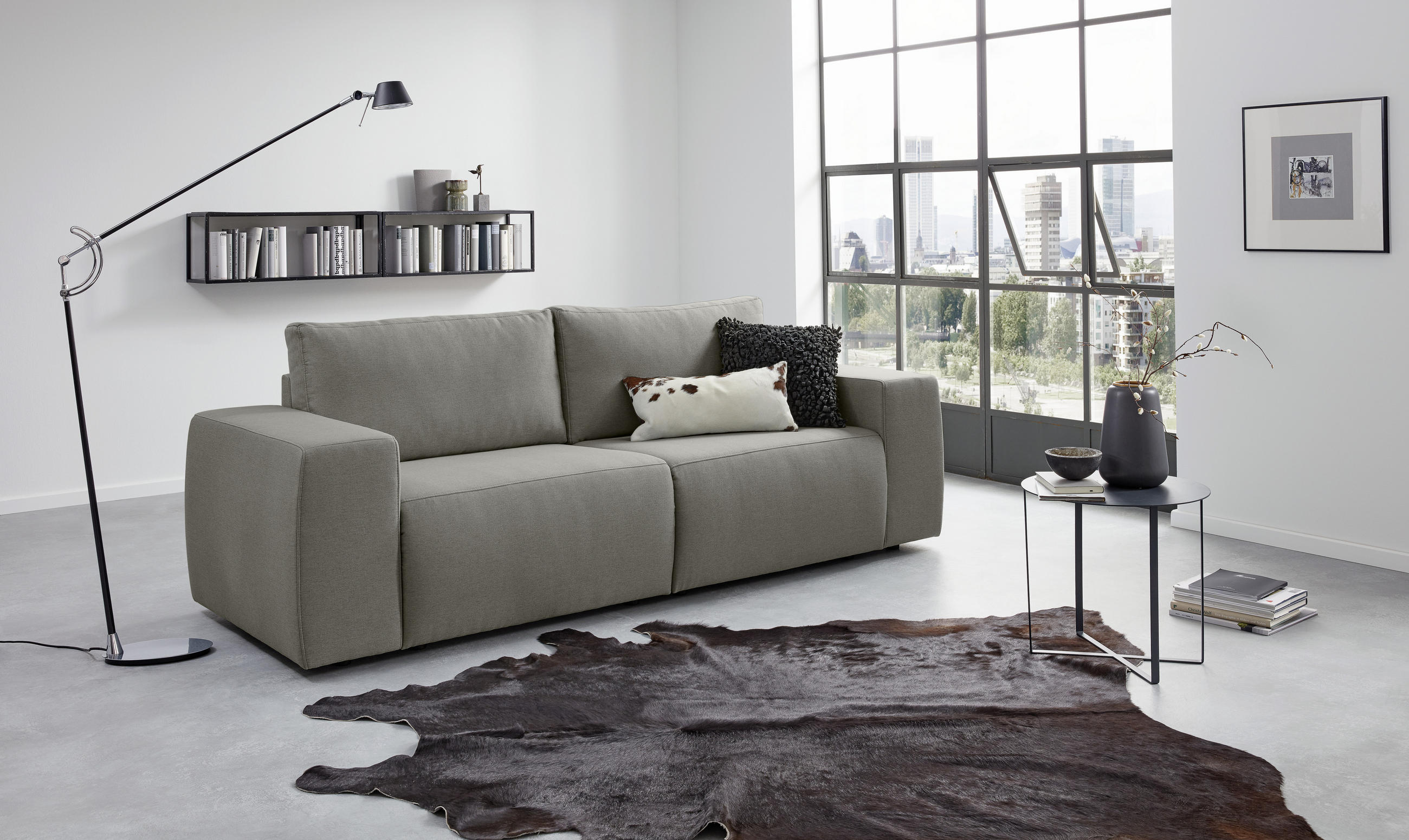 2-SITZER-SOFA Webstoff Grau - Schwarz/Grau, Design, Kunststoff/Textil (242/87/89cm) - LOOKS by W.Joop