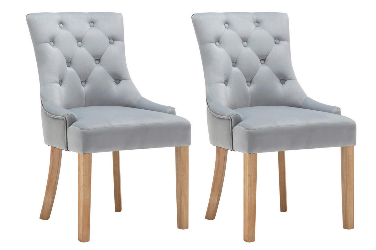 STUHL-SET 2 Stück  in Samt  - Hellgrau/Naturfarben, Design, Holz/Textil (56/91/63cm) - Livetastic