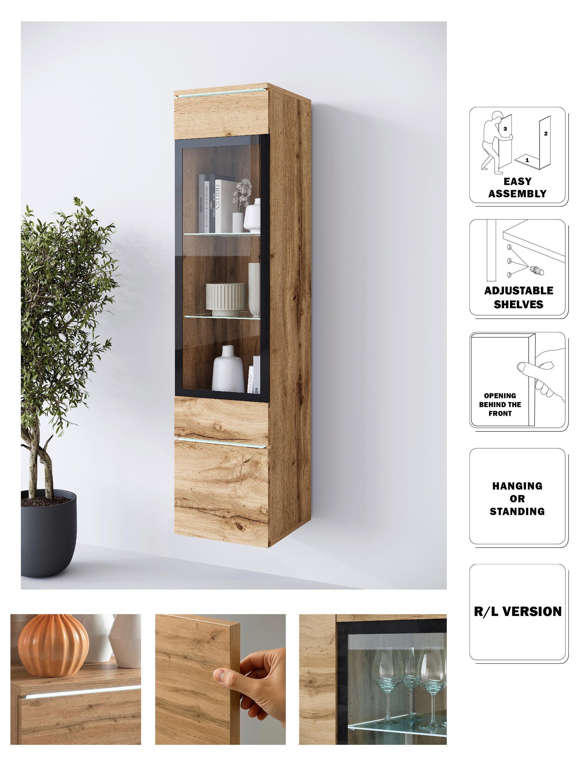 VITRINE Eiche Wotan  - Eiche Wotan/Grau, Design, Glas/Holzwerkstoff (30/130/33cm) - P & B