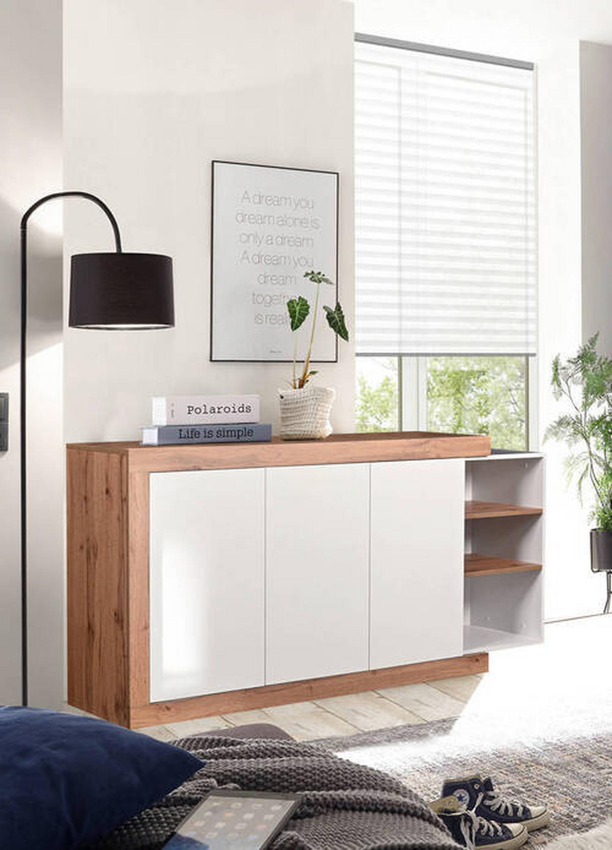 COMODĂ 180/86.5/40 cm  - alb/alb lucios intens, Modern, material pe bază de lemn (180/86.5/40cm) - Carryhome