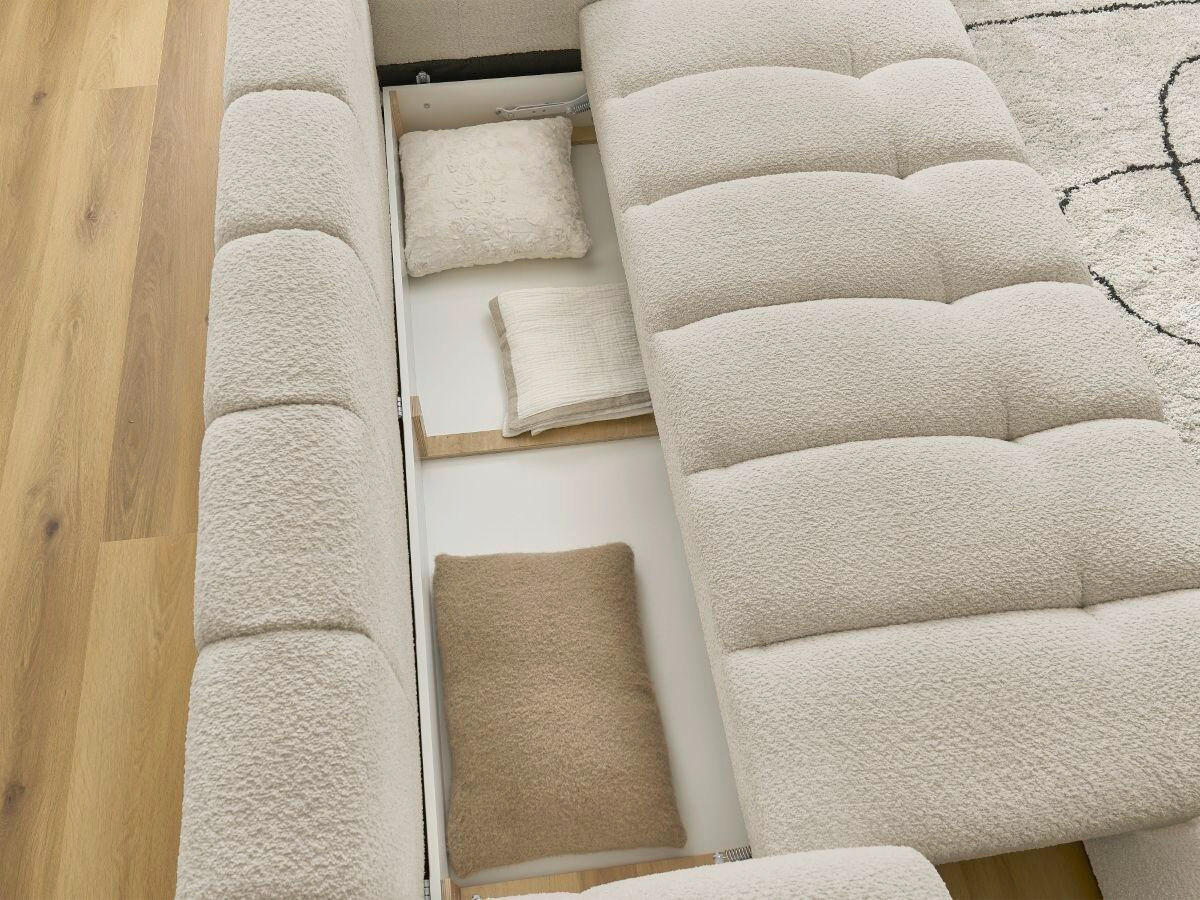 SCHLAFSOFA FUJI Bouclé Beige  inkl.  - Beige/Schwarz, MODERN, Kunststoff/Textil (251/113/88cm)