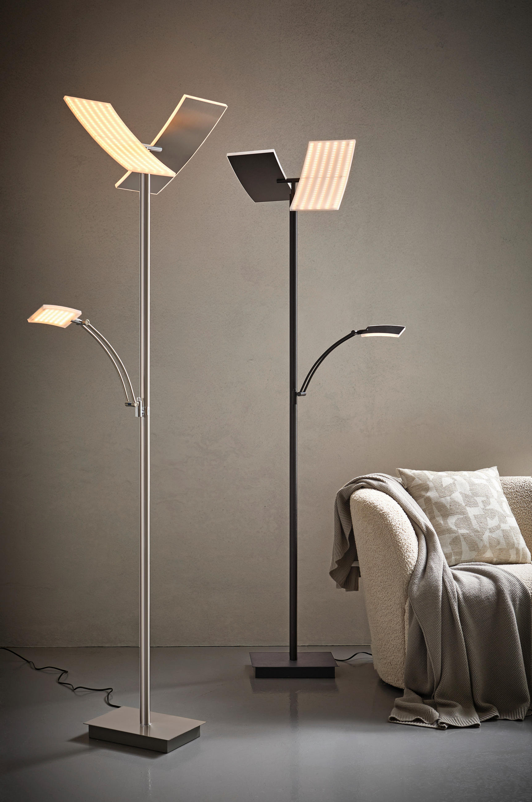 LED-STEHLEUCHTE 50/185 cm    - Nickelfarben, Design, Metall (50/185cm) - Hell
