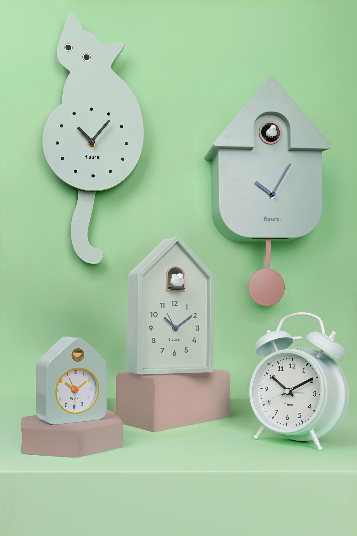 UHR Mintgrün, Salbeigrün, Beigebraun  - Salbeigrün/Beigebraun, Design, Kunststoff/Metall (12/6/20.5cm)