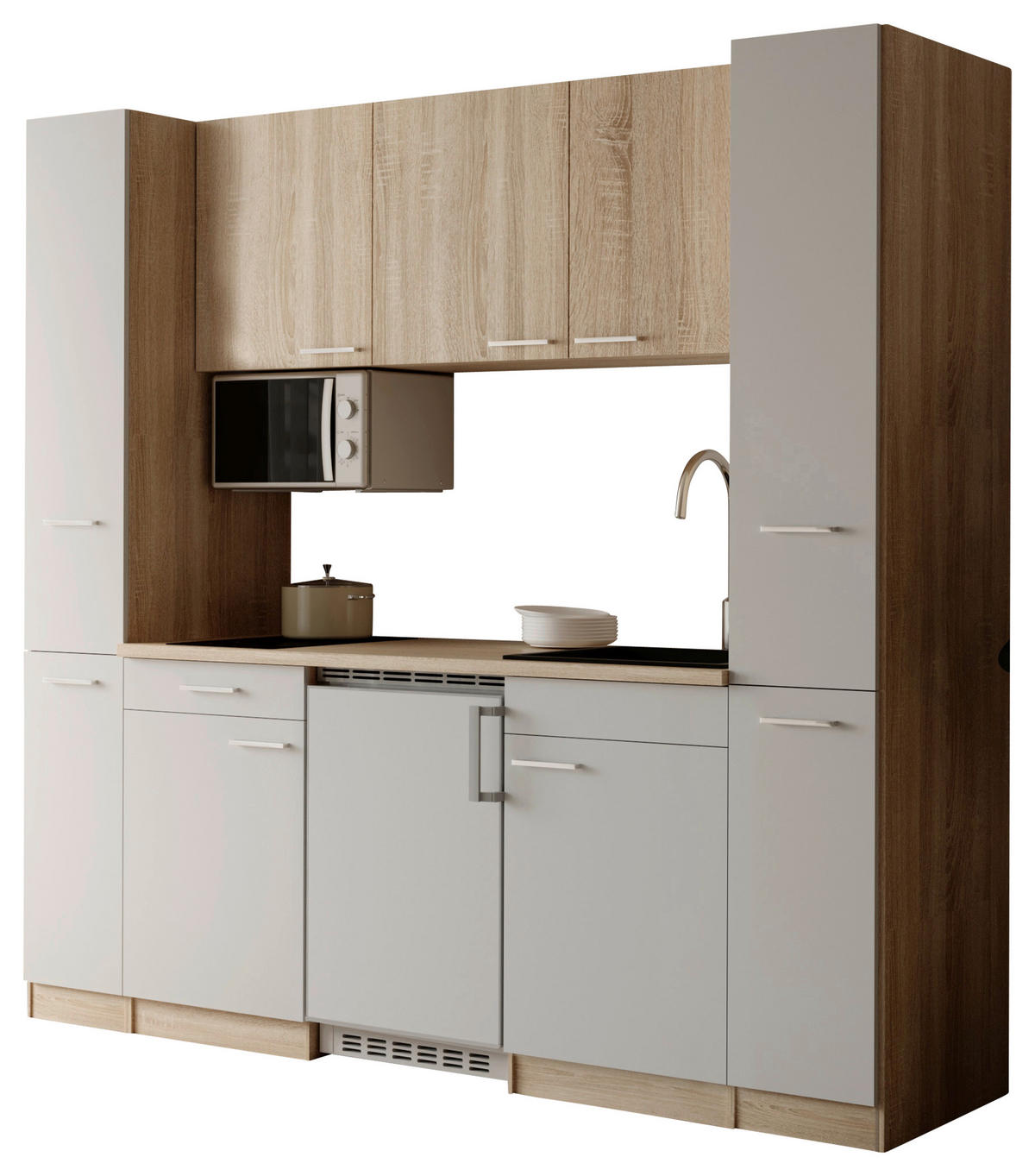 KÜCHENBLOCK Ingrid 210 cm  in Weiß  - Eichefarben/Alufarben, Design, Holzwerkstoff/Kunststoff (210cm) - Respekta