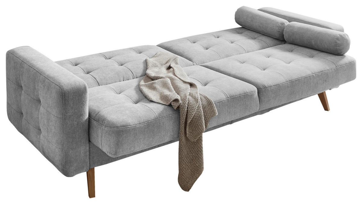 SCHLAFSOFA in Mikrovelours Silberfarben  - Eichefarben/Silberfarben, Modern, Holz/Holzwerkstoff (222/86/90cm) - MID.YOU