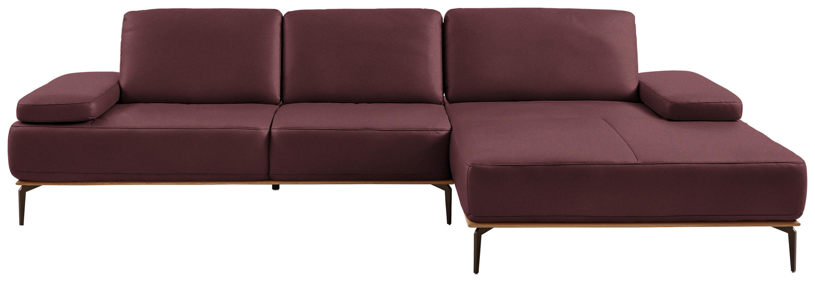 ECKSOFA in Echtleder Bordeaux  - Bordeaux/Bronzefarben, Design, Leder/Holz (314/176cm) - Valnatura