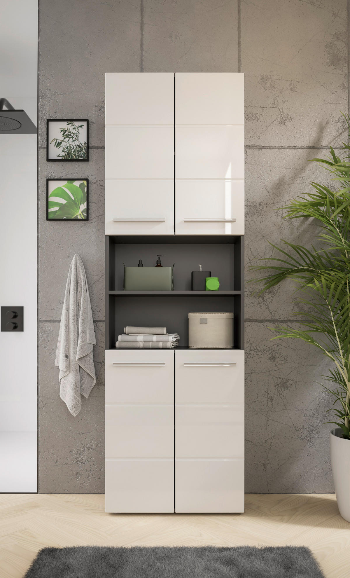 HOCHSCHRANK 60/190/31 cm  - Chromfarben/Weiß Hochglanz, KONVENTIONELL, Holzwerkstoff/Kunststoff (60/190/31cm) - Xora