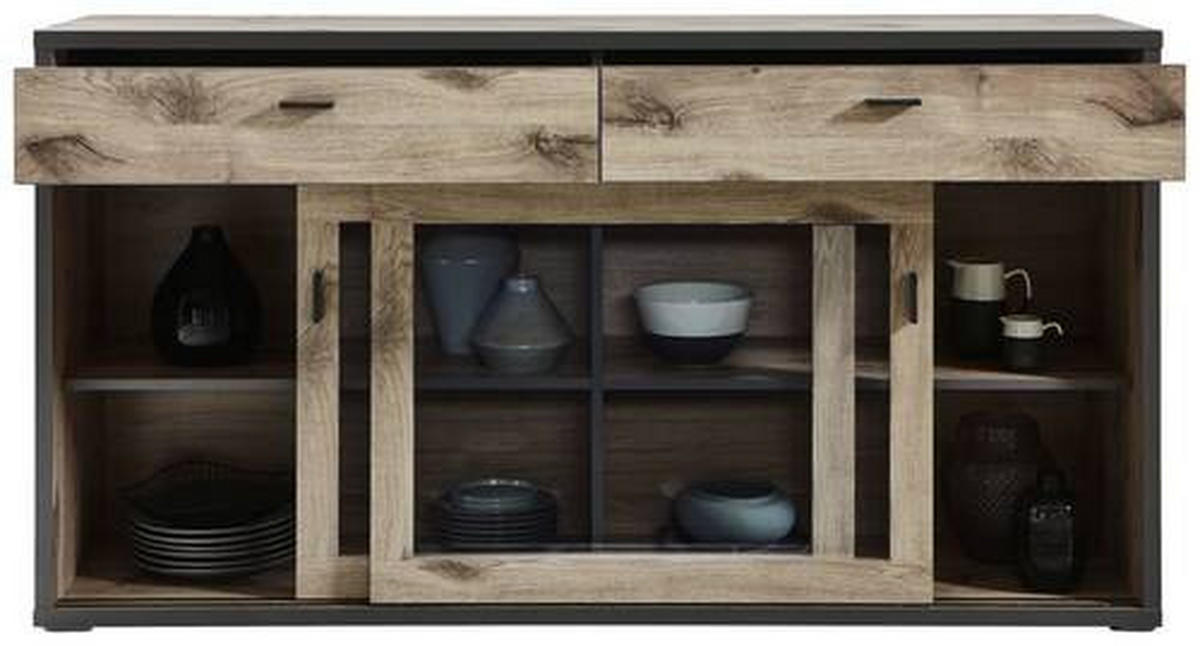 SIDEBOARD Eichefarben, Dunkelgrau  171/90,9/43,8 cm  - Dunkelgrau/Eichefarben, Modern, Glas/Holzwerkstoff (171/90,9/43,8cm) - Xora