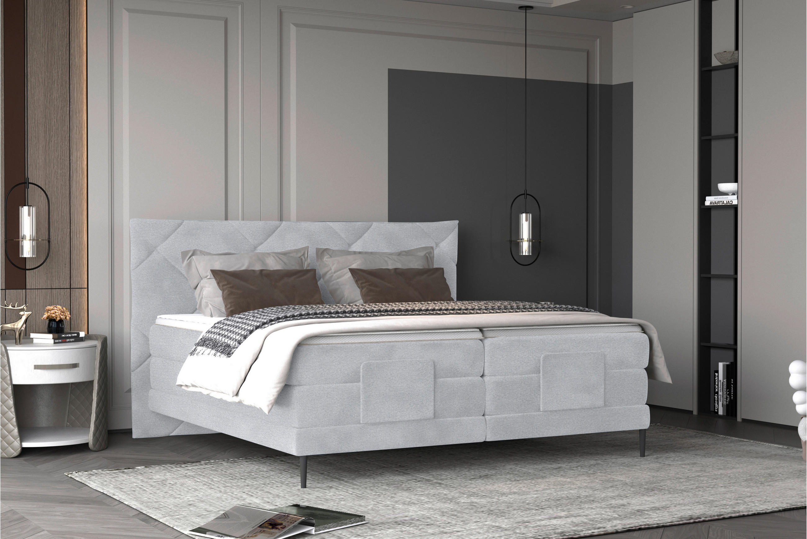 BOXSPRINGBETT 180/200 cm  in Hellgrau  - Hellgrau/Schwarz, Konventionell, Textil/Metall (180/200cm) - Esposa