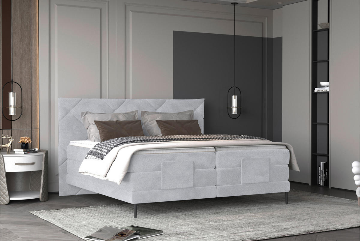 BOXSPRINGBETT 180/200 cm  in Hellgrau  - Hellgrau/Schwarz, Konventionell, Textil/Metall (180/200cm) - Esposa