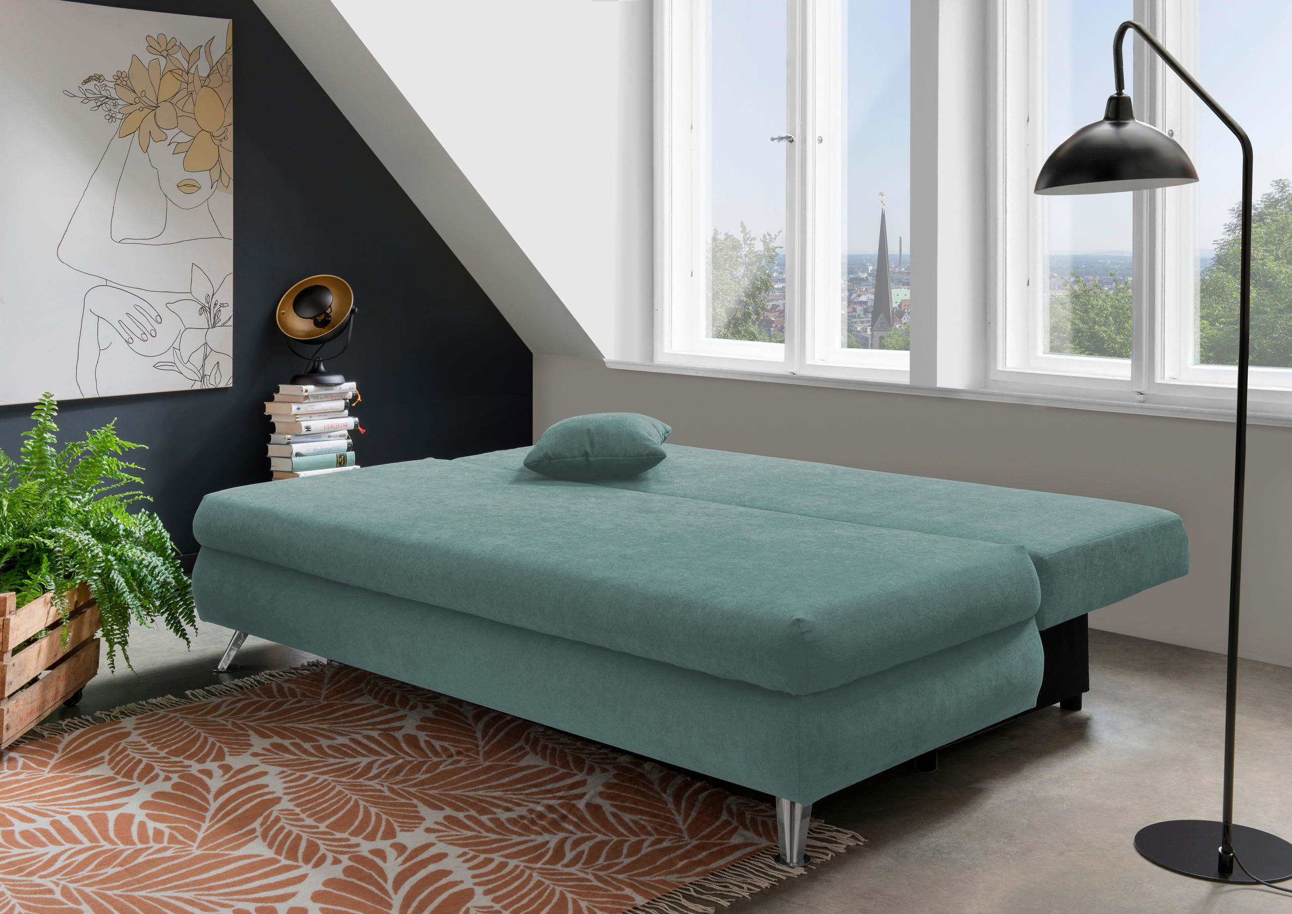 SCHLAFSOFA Mikrofaser Mintgrün  - Chromfarben/Mintgrün, MODERN, Textil/Metall (208/83/98cm) - Livetastic