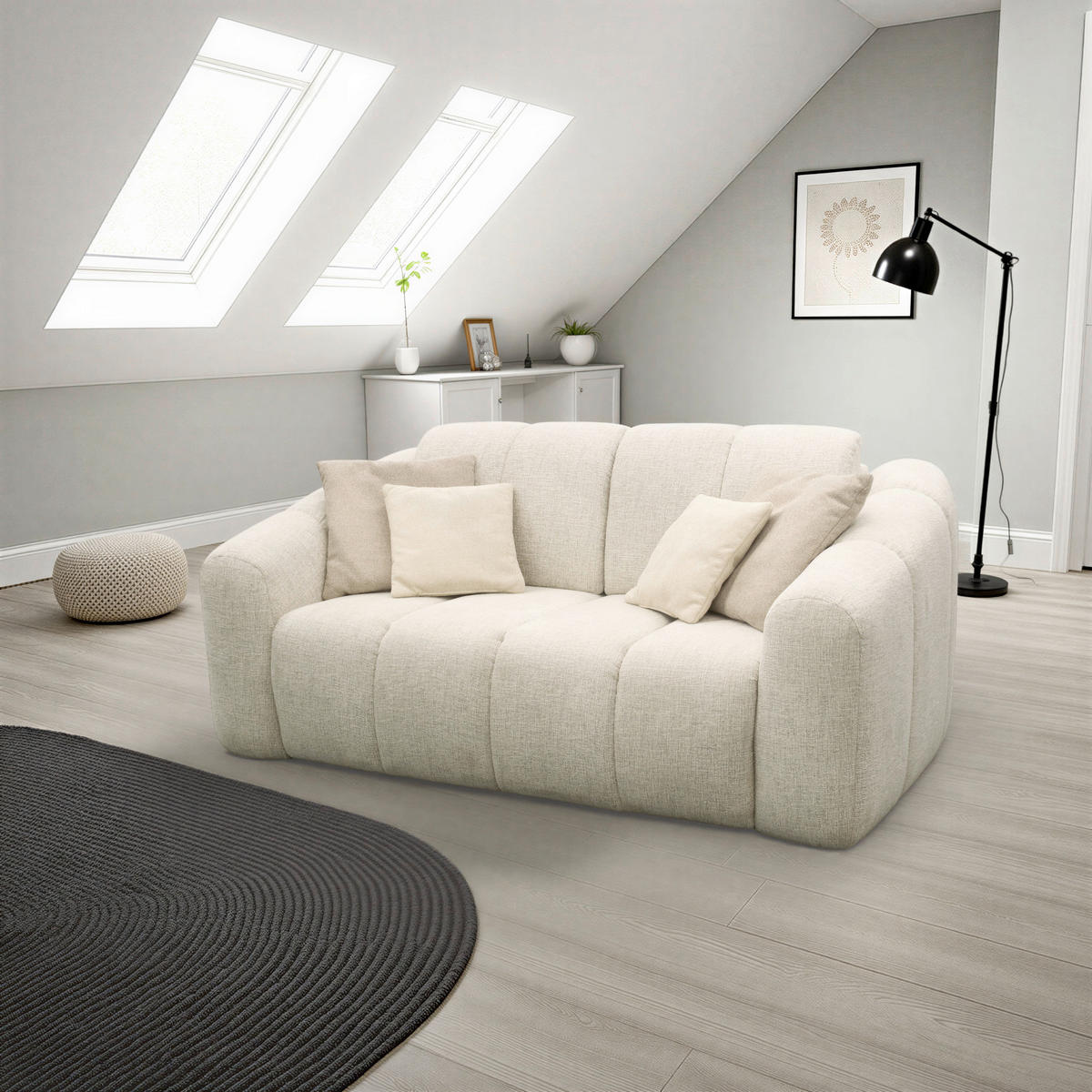 SCHLAFSOFA Chenille Beige  - Beige/Schwarz, MODERN, Kunststoff/Textil (192/85/110cm) - Livetastic