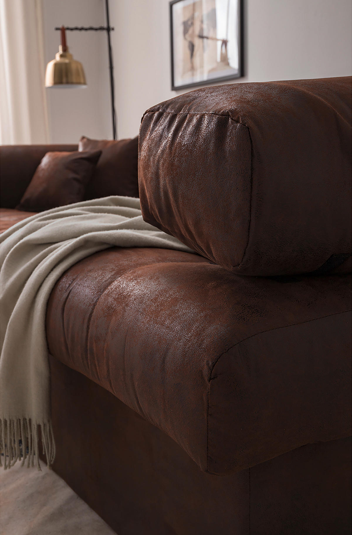 BIGSOFA in Lederlook (vegan) Dunkelbraun  - Dunkelbraun/Schwarz, Design, Kunststoff/Textil (284/94/148cm) - Livetastic