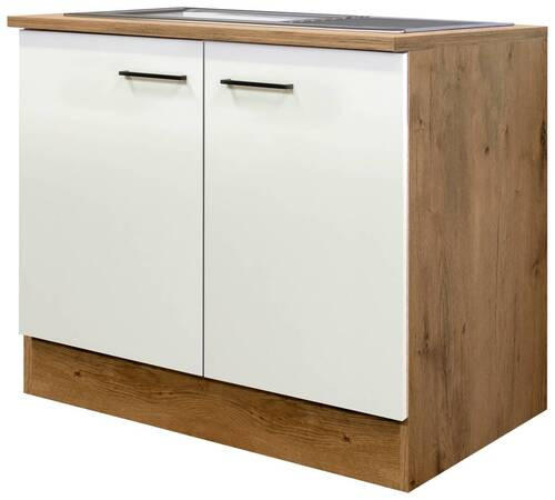 SPÜLENUNTERSCHRANK 100/85/57 cm  in Eichefarben, Magnolie  - Eichefarben/Magnolie, KONVENTIONELL, Holzwerkstoff/Metall (100/85/57cm) - FlexWell