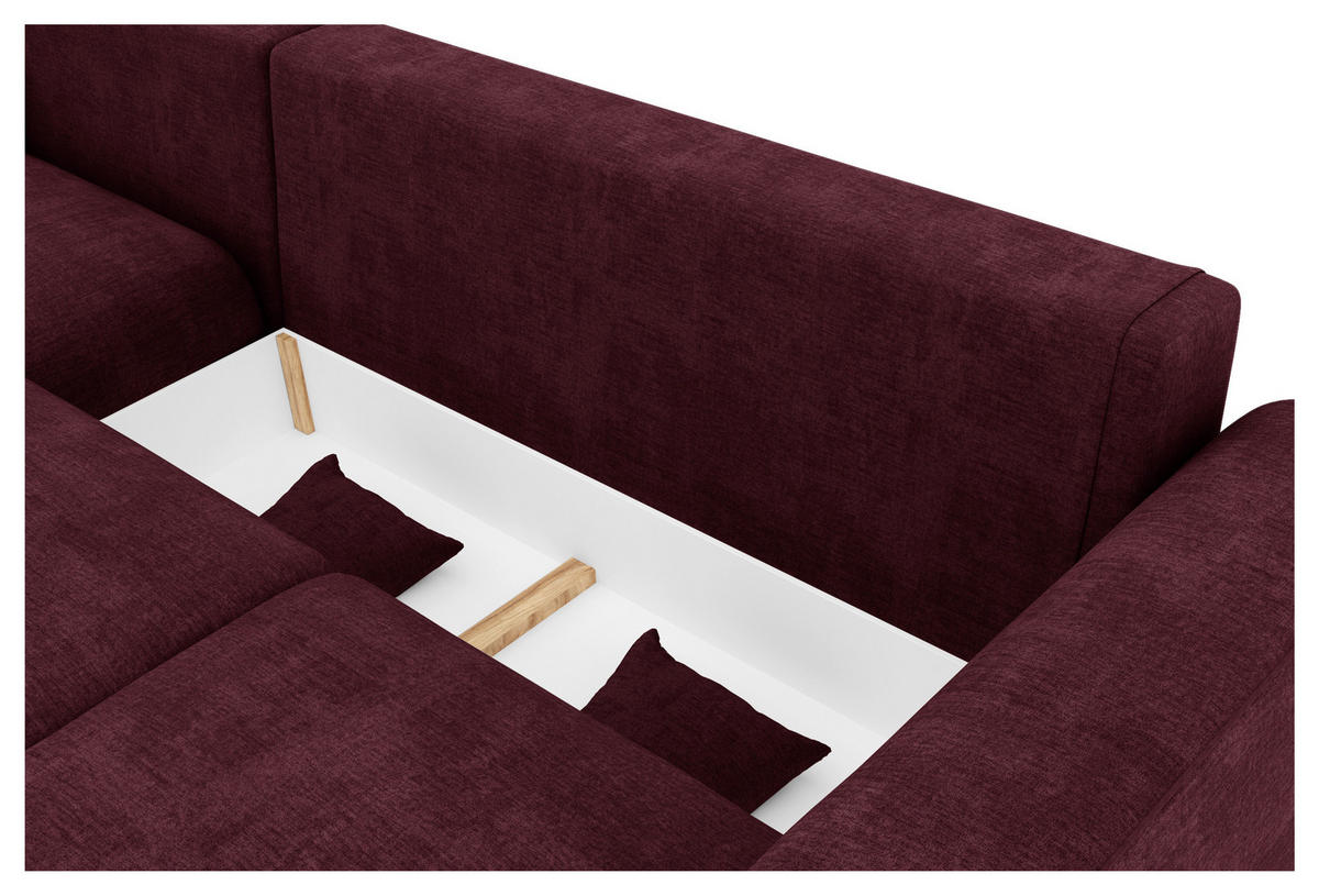 ECKSOFA in Samt Bordeaux  195/293 cm  - Chromfarben/Bordeaux, KONVENTIONELL, Kunststoff/Textil (195/293cm) - Carryhome