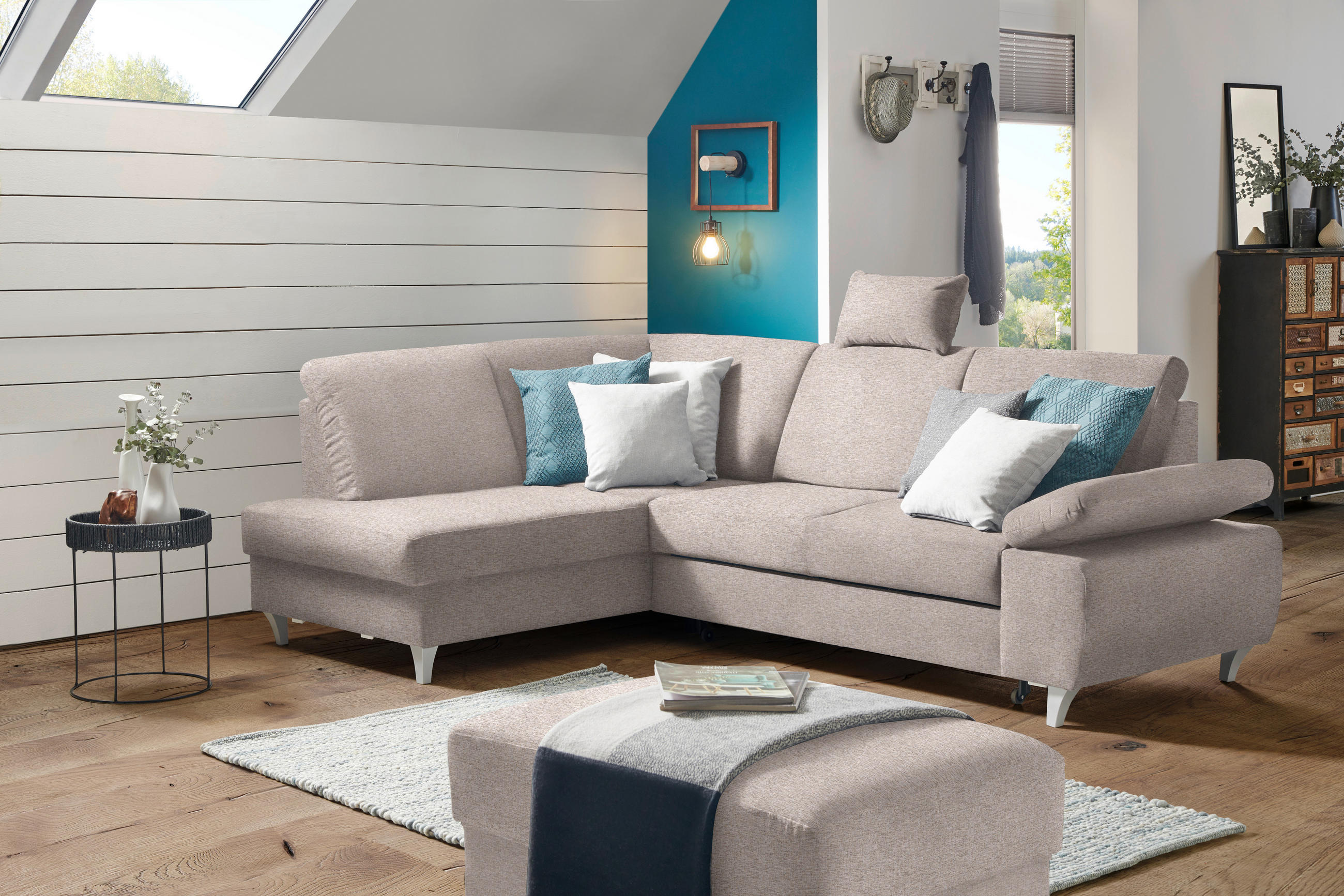 ECKSOFA in Flachgewebe Rosa  - Silberfarben/Rosa, Konventionell, Holz/Textil (186/255cm) - Cantus