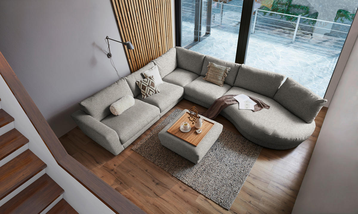 ECKSOFA in Flachgewebe Graubraun  - Graubraun/Schwarz, Design, Kunststoff/Textil (365/425cm) - Lomoco