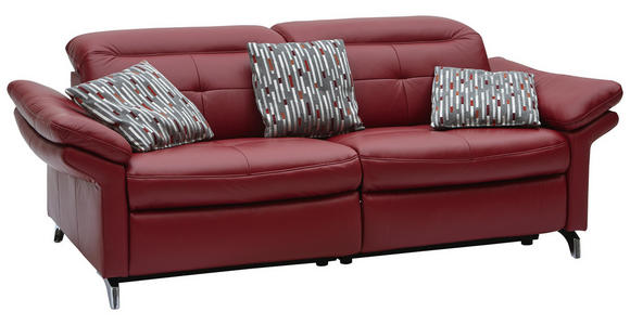 SOFA in Leder Weinrot - Chromfarben/Weinrot, Natur, Leder/Metall (214/101/107cm) - Dieter Knoll