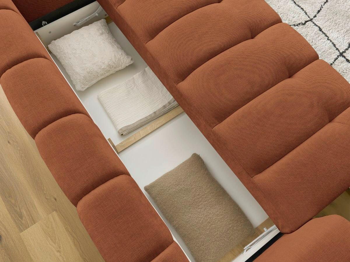 SCHLAFSOFA FUJI Leinenoptik Orange  inkl.  - Schwarz/Orange, MODERN, Kunststoff/Textil (251/113/88cm)