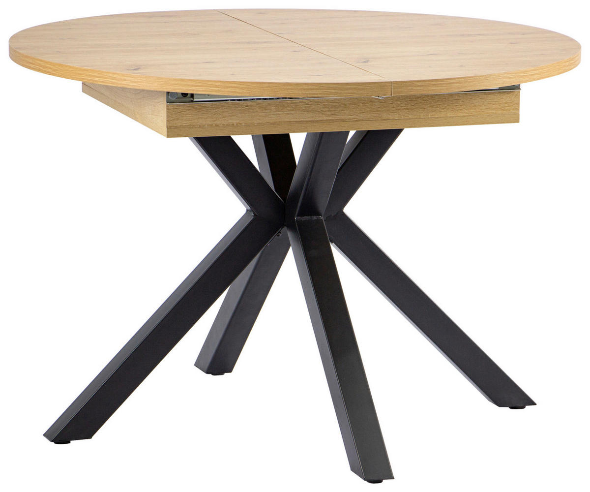 AUSZIEHTISCH Eiche Artisan, Schwarz rund  ausziehbar  - Schwarz/Eiche Artisan, KONVENTIONELL, Holzwerkstoff/Metall (110-150/76/110cm) - MID.YOU