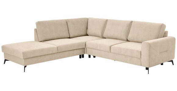 ECKSOFA Beige Chenille  inkl. Rückenkissen, Bettkasten, Schlaffunktion, Rücken echt, Liegefläche im Originalstoff  - Beige/Schwarz, KONVENTIONELL, Textil/Metall (257/275cm) - Carryhome