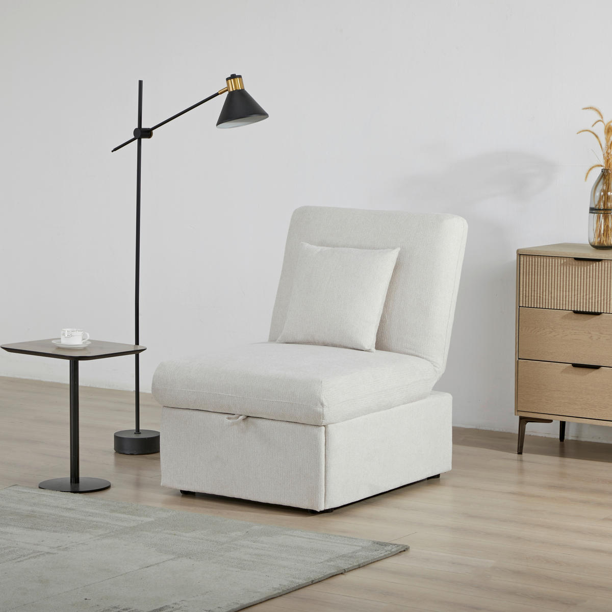 SCHLAFSESSEL Samt Beige    - Beige/Schwarz, Design, Holz/Kunststoff (70/95/97cm) - Livetastic