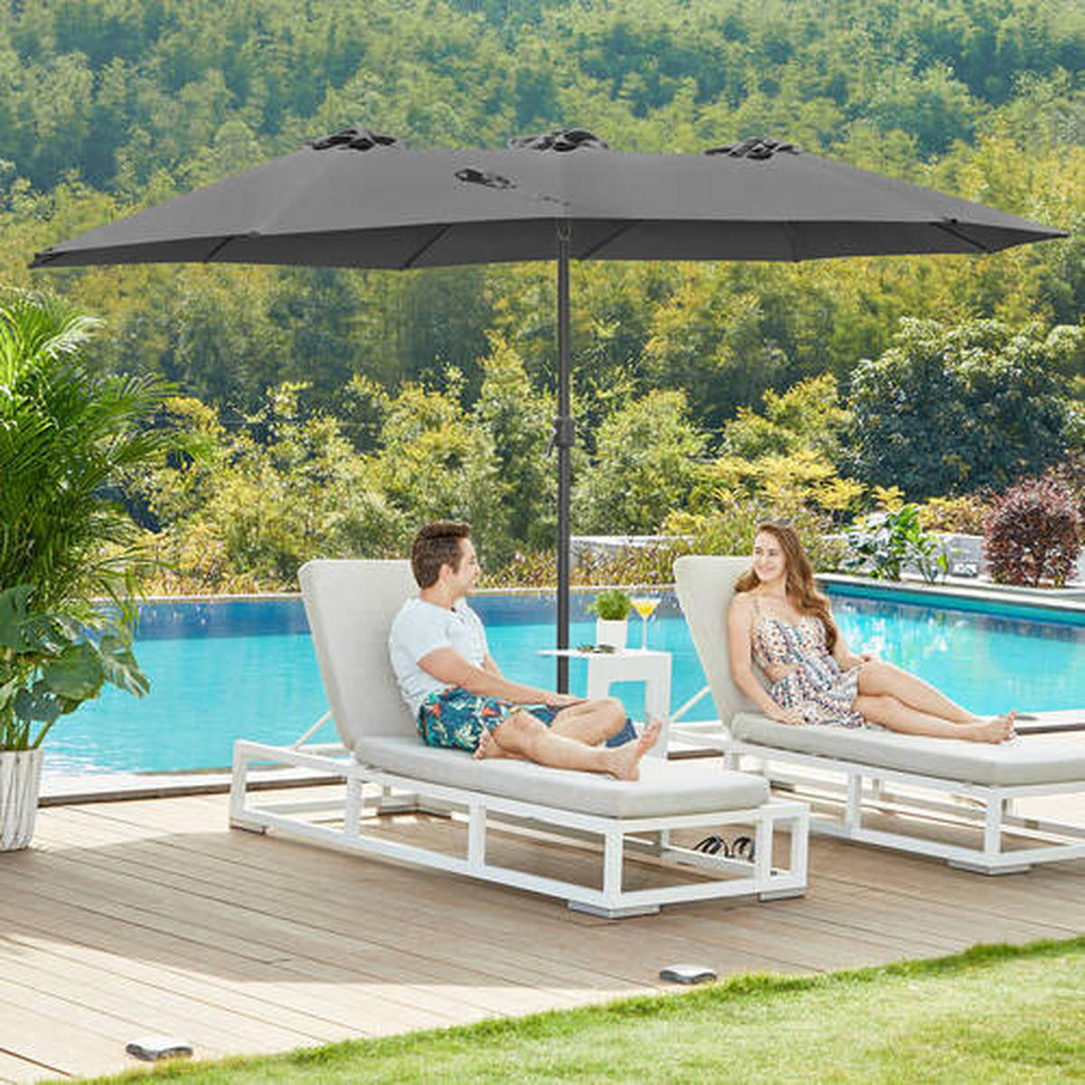 SONNENSCHIRM  460/270 cm  - Schwarz/Grau, Basics, Textil/Metall (460/270cm) - Modante