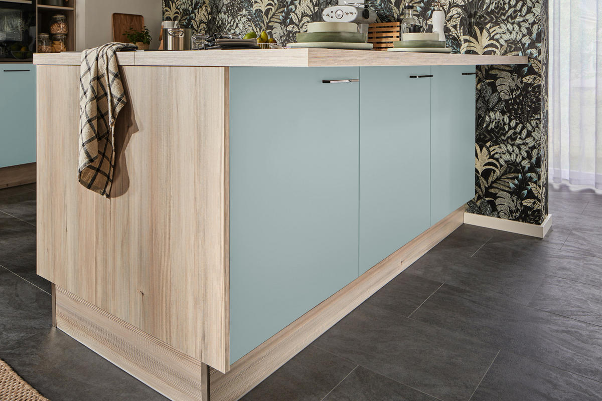 ECKKÜCHE  in Tannenholzfarben, Salbeigrün  - Salbeigrün/Tannenholzfarben, Design, Holzwerkstoff/Metall (150/280/121,6cm) - Xora