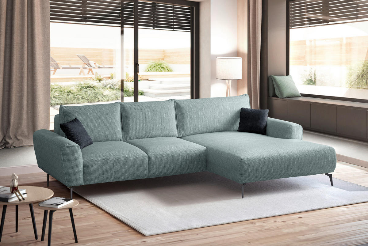 ECKSOFA in Webstoff Mintgrün  - Schwarz/Mintgrün, Design, Textil/Metall (272/170cm) - Welnova