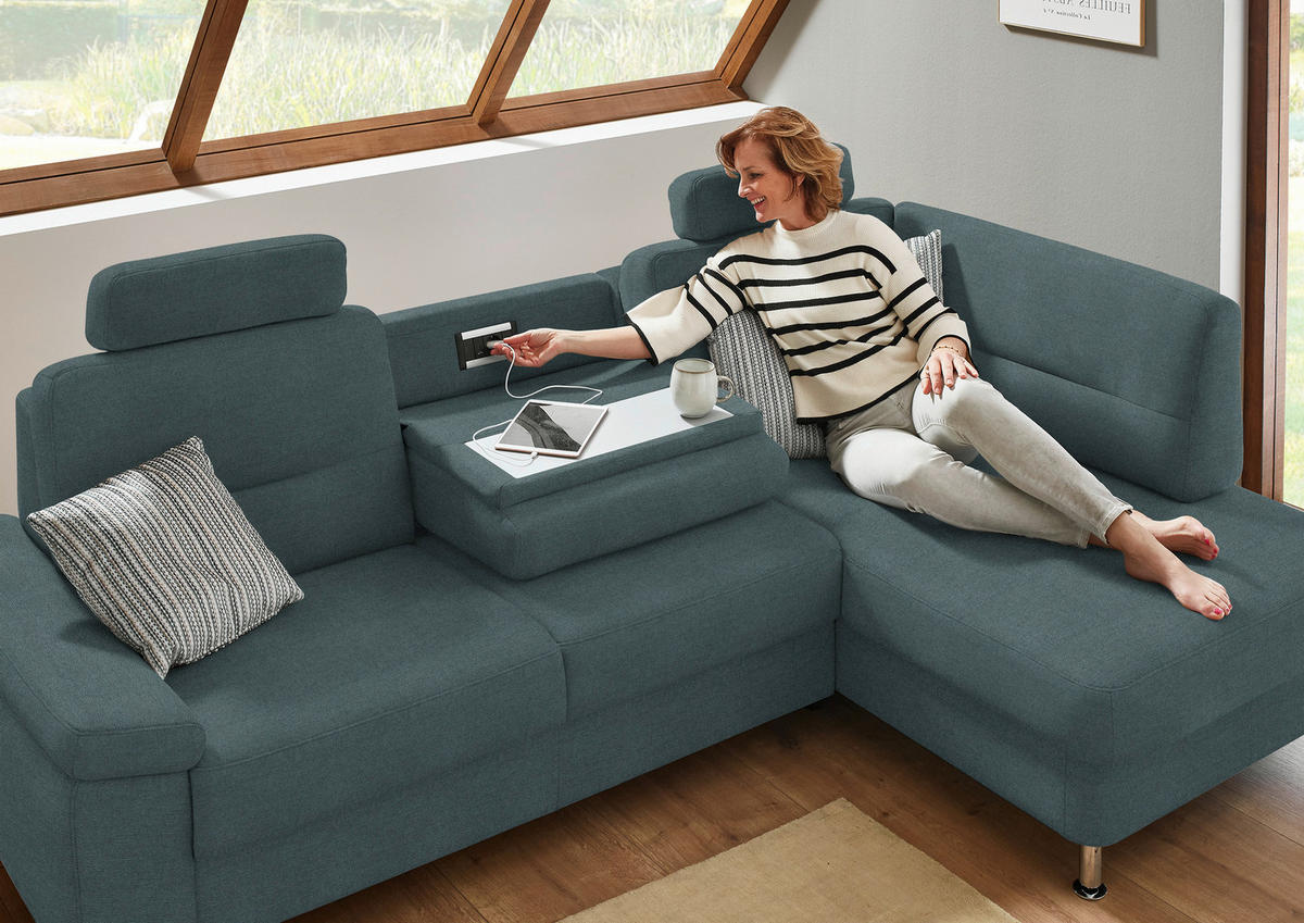 ECKSOFA Flachgewebe Dunkelgrau  - Dunkelgrau/Alufarben, Konventionell, Textil/Metall (244/160cm) - Beldomo Comfort