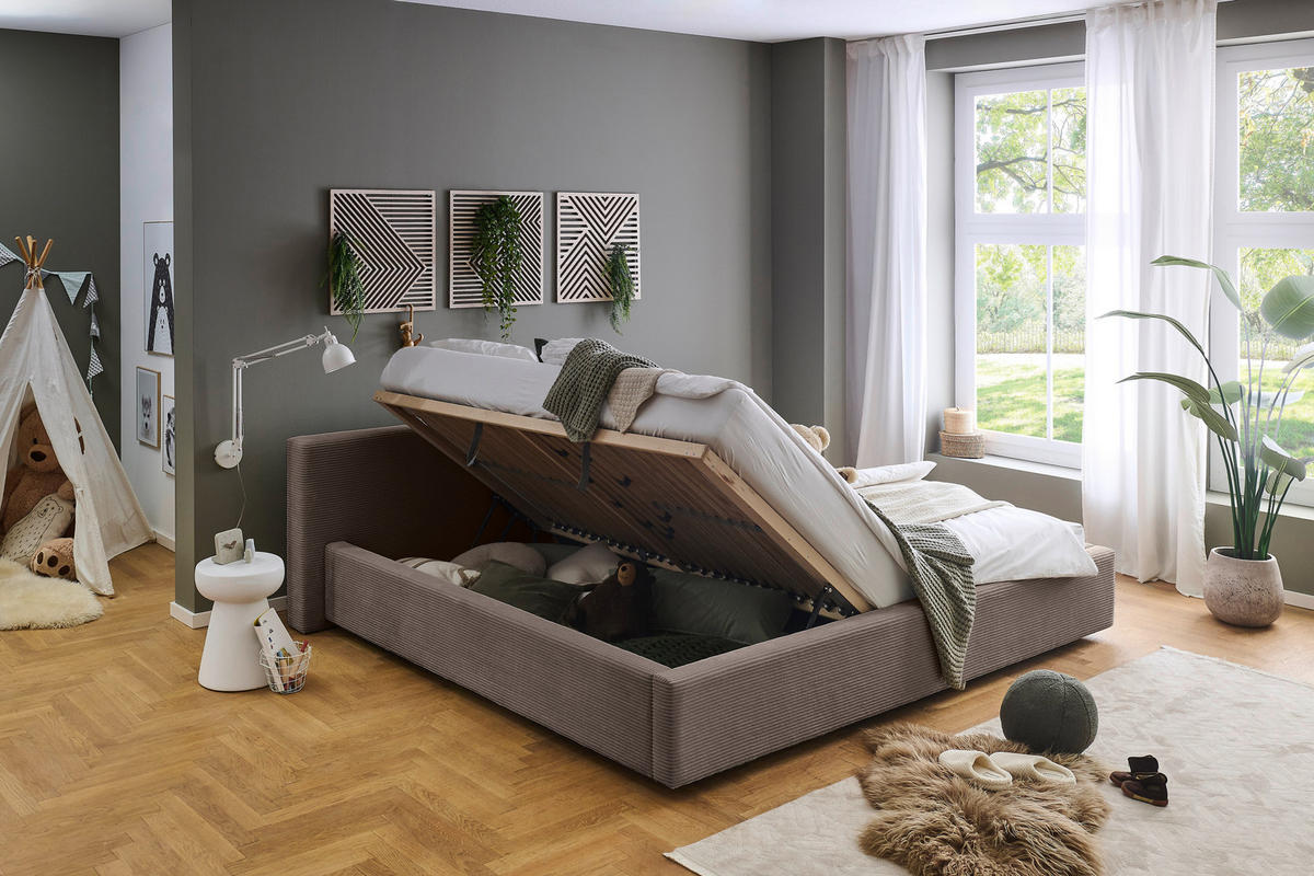 POLSTERBETT 240/200 cm,  in Taupe, Lattenrost, Bettkasten,  - Taupe, Basics, Holz/Textil (240/200cm) - Boxxx